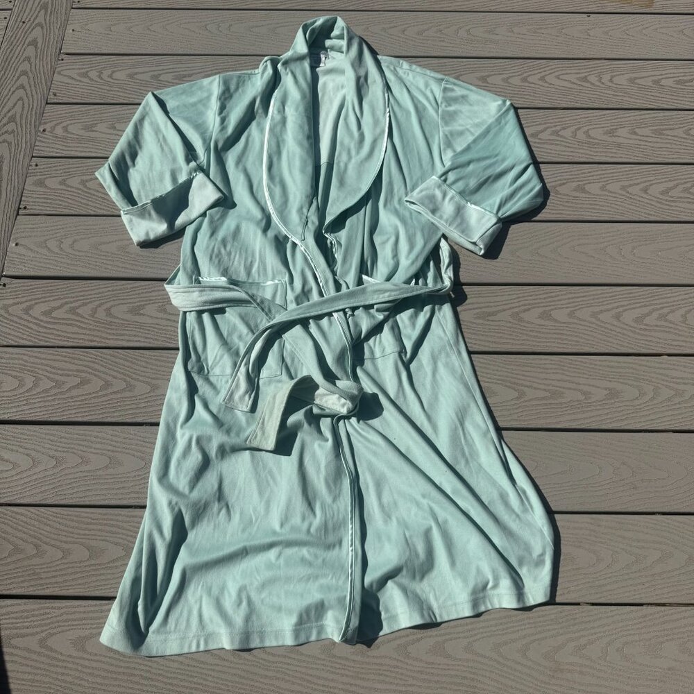 Vintage Vanity Fair Green Robe Size XL Soft Velour Rope Design Satin Trim